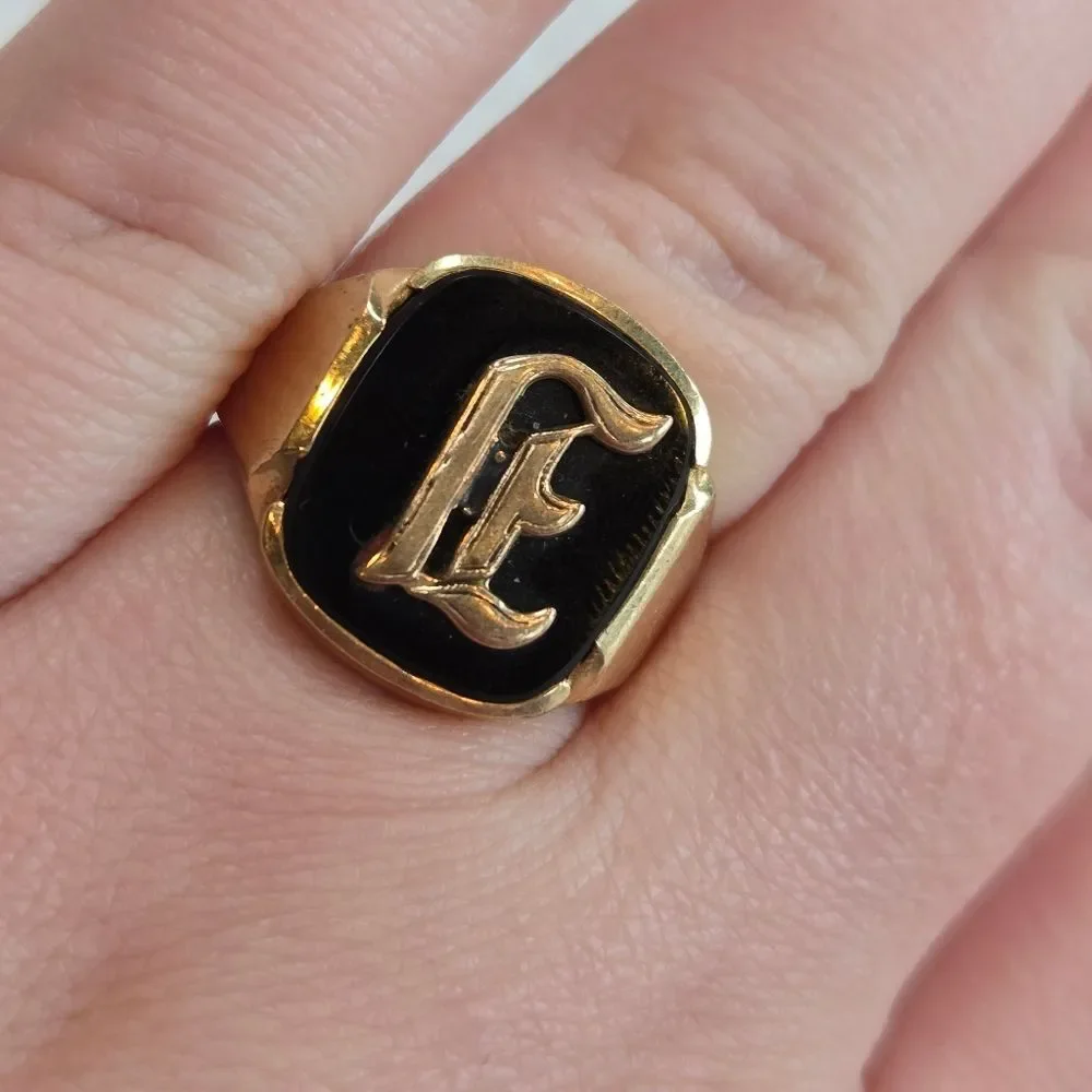 Vintage 14k Gold and Black Initial 